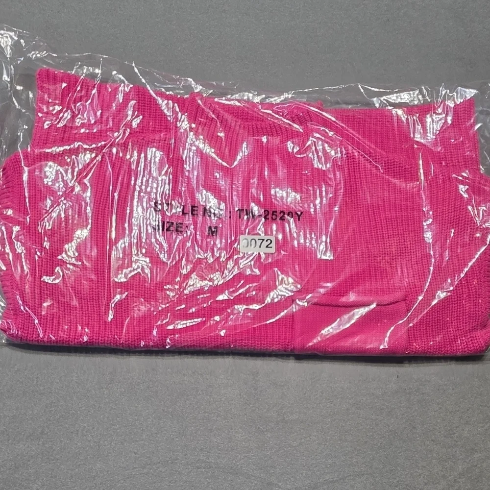 Zenana New In Poly Bag Vibrant Pink Mock Neck Ribbed Knit Dress M:Bust 37-38 in